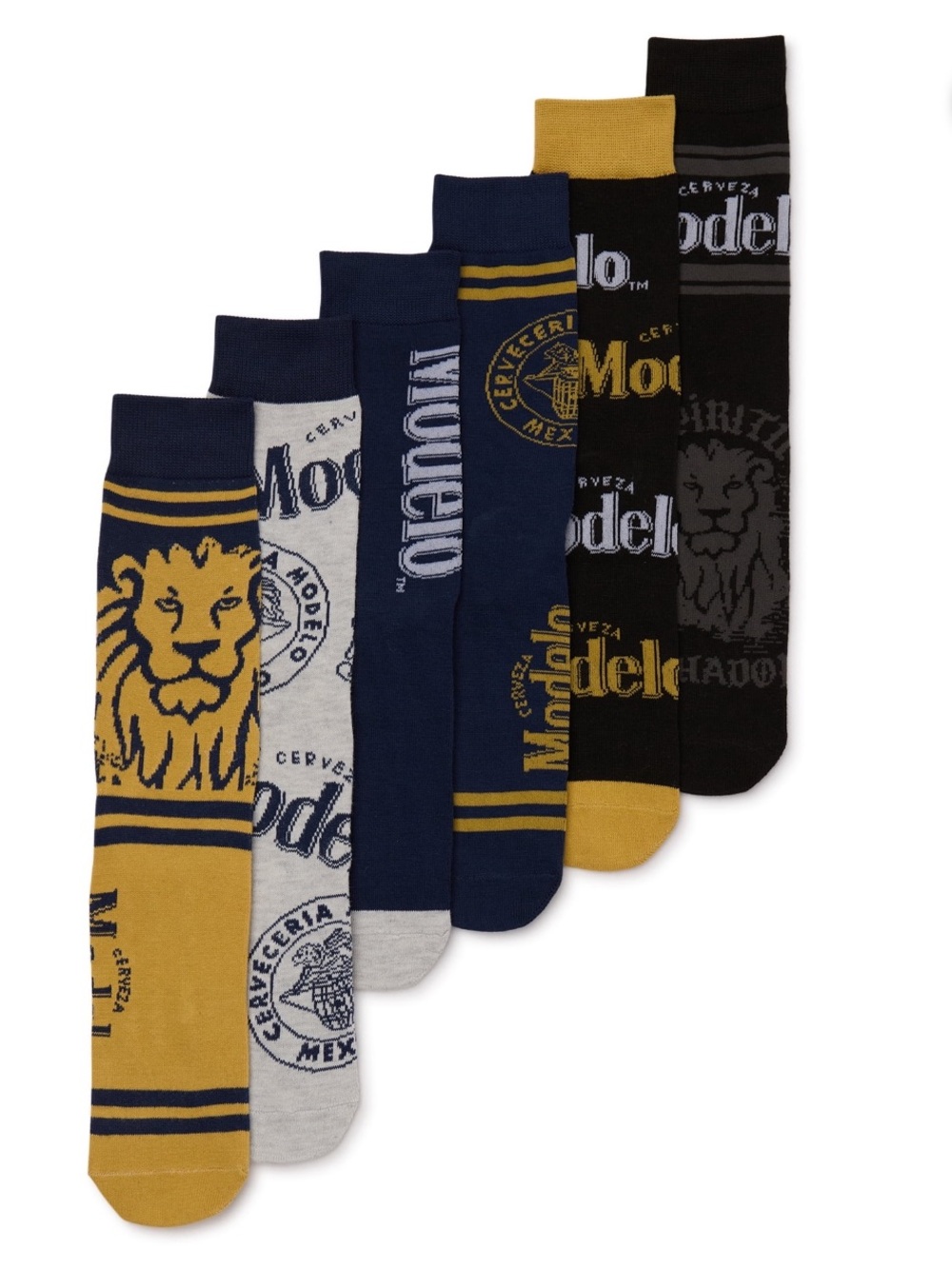 Modelo (2) Men's 6-Pack Crew Socks in Navy, Gold, Gray, Black